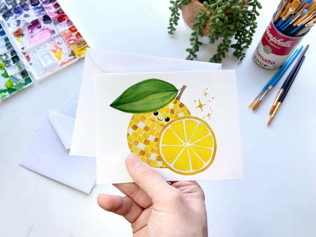 Disco Lemon Watercolor Greeting Card – 70s Funny Fruit Note Card, Lemon ...