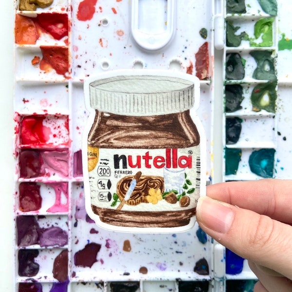 Nutella Lover Watercolor Sticker: jar of Nutella artwork vinyl sticker, Nutella themed gift, Nutella accessories, Nutella hazelnut fan