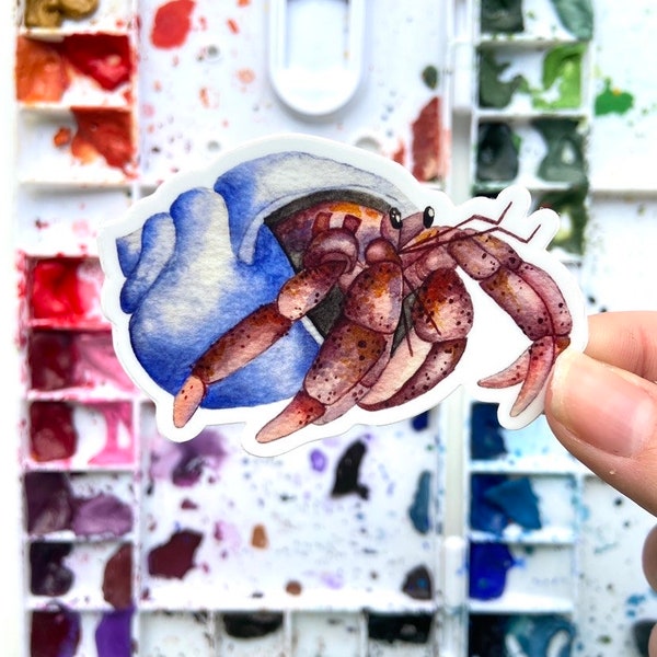 Hermit Crab Blue Watercolor Sticker: hermit crab lover gift sticker, hermit crab owners, hermit crab art, hermit crab love