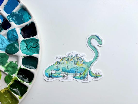 Loch Ness Monster Scotland Mythology Watercolor Sticker – Weatherproof Vinyl Blue Nessie - Cryptid - Magical Dinosaur