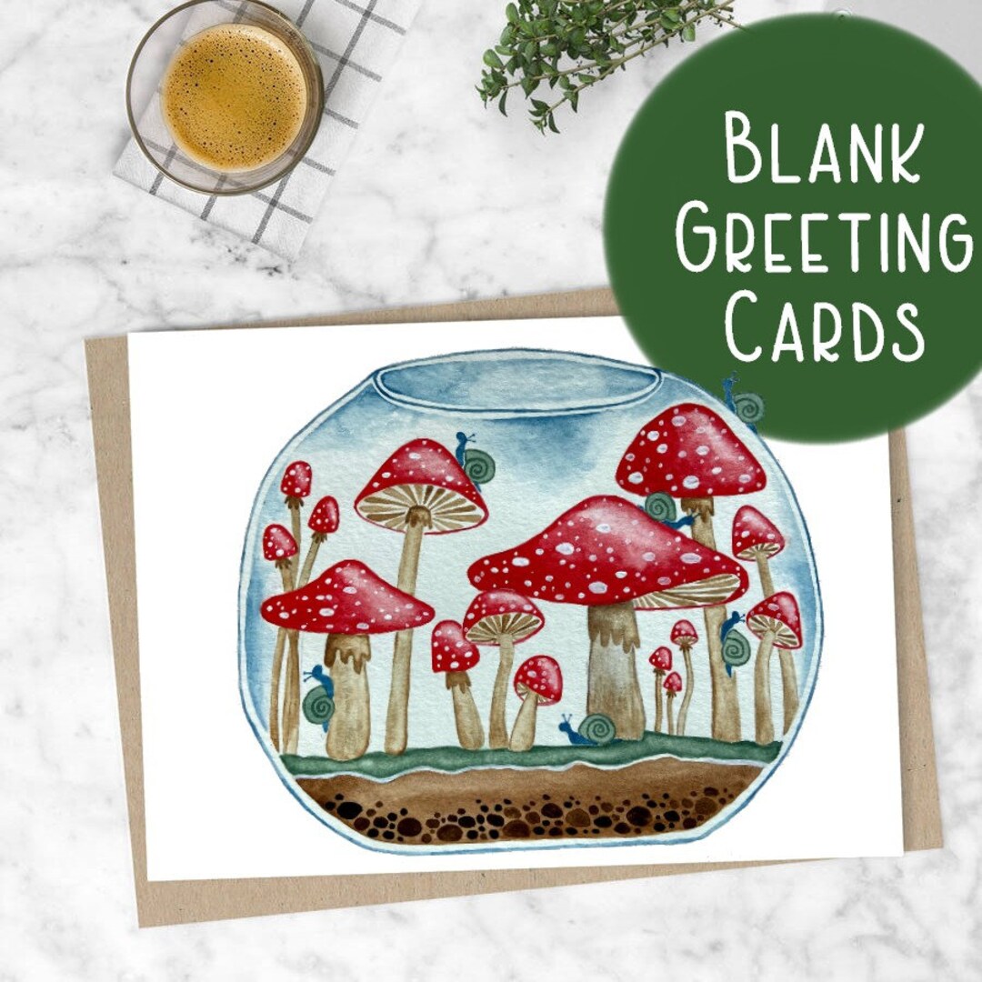 Mushroom Terrarium Watercolor Greeting Card Note Card Etsy