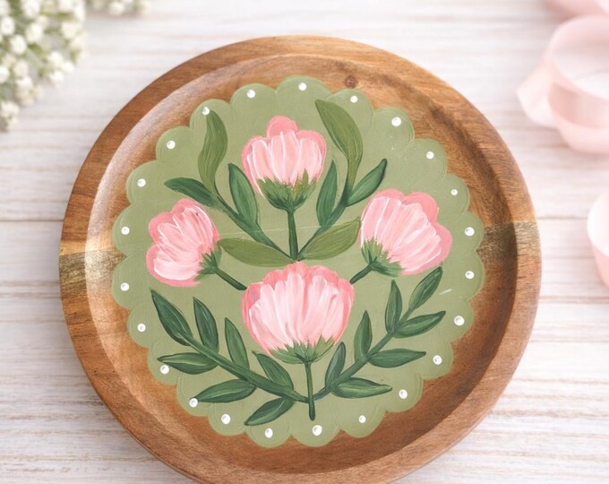 Hand Painted Floral Wooden Tray | Cottagecore Jewelry Catchall