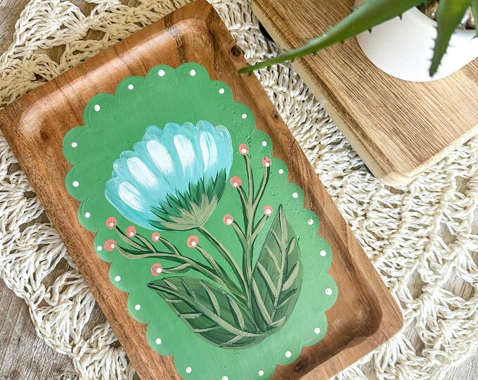 Hand Painted Floral Wood Tray | Cottagecore Jewelry Catchall