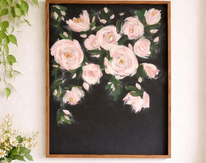 Hand Painted Rose Floral Art | Cottagecore Framed Painting