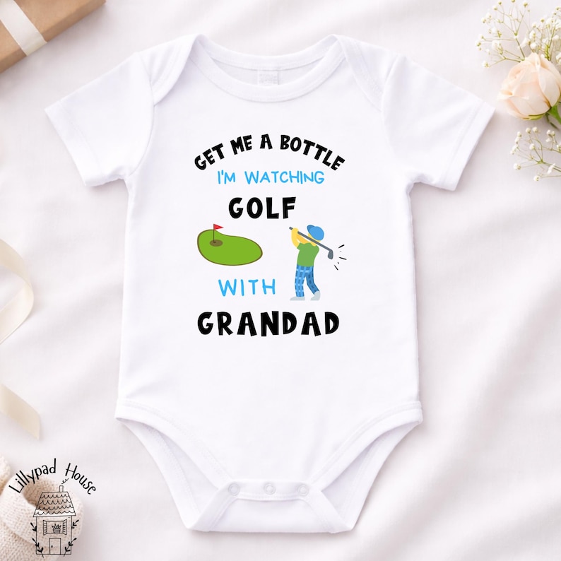 Watching Golf With Grandad Baby Bodysuit | New Dad Golfing Gift image 1