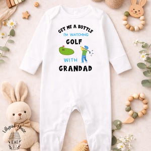 Watching Golf With Grandad Baby Bodysuit | New Dad Golfing Gift image 9