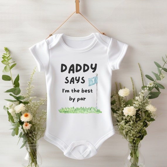 Personalised Golf Babygrow – Custom Name Baby Bodysuit or Romper – New Dad Golf Gift – Golfing Baby Outfit