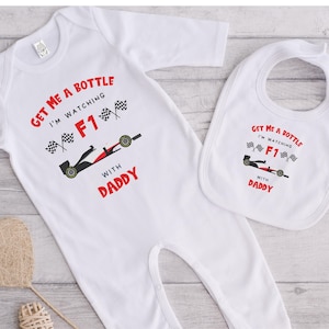 Fun Personalised F1 Baby Bodysuit F1 With Daddy | Baby F1 Gift | New Dad F1 Gift | Racing Baby Gift | New F1 Baby Gift  | F1 Baby Clothes