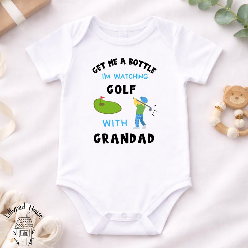 Watching Golf With Grandad Baby Bodysuit | New Dad Golfing Gift image 4