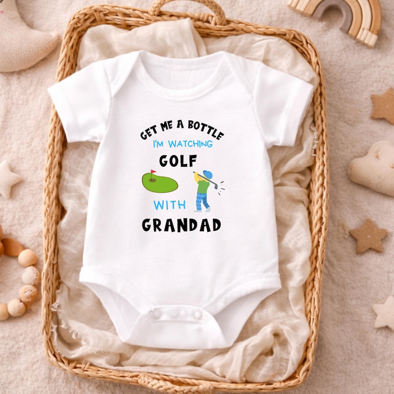 Watching Golf With Grandad Baby Bodysuit | New Dad Golfing Gift image 5