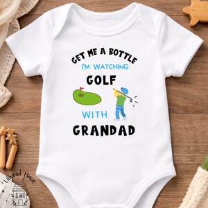 Watching Golf With Grandad Baby Bodysuit | New Dad Golfing Gift image 2