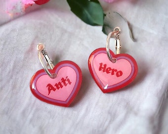 Anti Hero Pink, Purple, Red, Heart Hoop Earrings Inspired By Taylor Swift