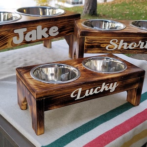 Elevated dog bowl stand Stainless bowls INCLUDED! Free shipping and customized name. Small, Medium, Large & Extra Large.