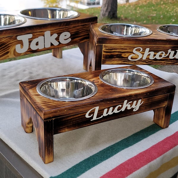 Elevated dog bowl stand Stainless bowls INCLUDED! Free shipping and customized name. Small, Medium, Large & Extra Large. Order by 10-15-23!