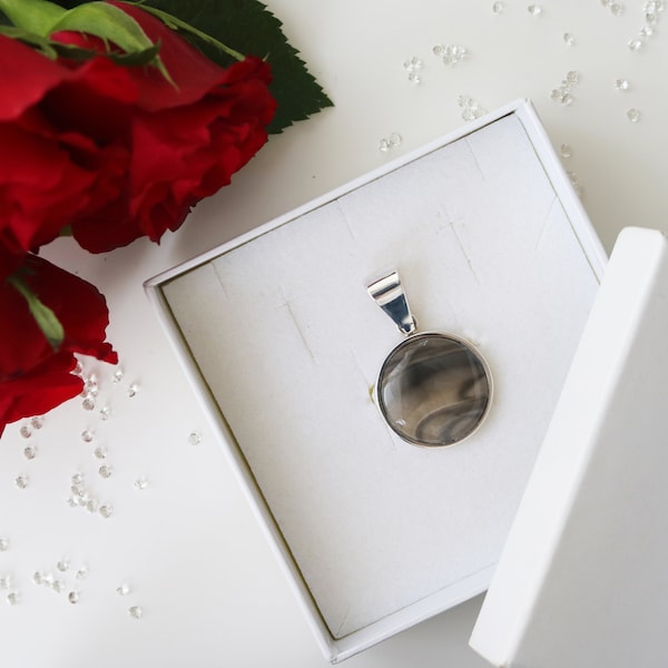 Round Silver and Striped Flint Pendant