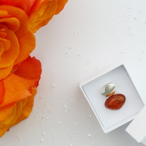 Cognac Amber and Silver Heart Pendant