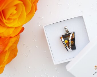 Green Amber Pendant Wrapped in Silver with Chain
