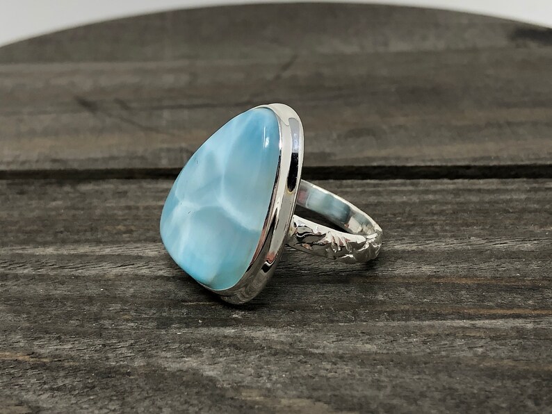 7 12 Ring Size|Beautiful Larimar Ring|Sterling silver Larimar Ring|beach and tropical ring