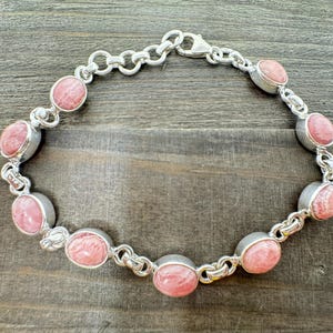 Rhodochrosite sterling silver bracelet