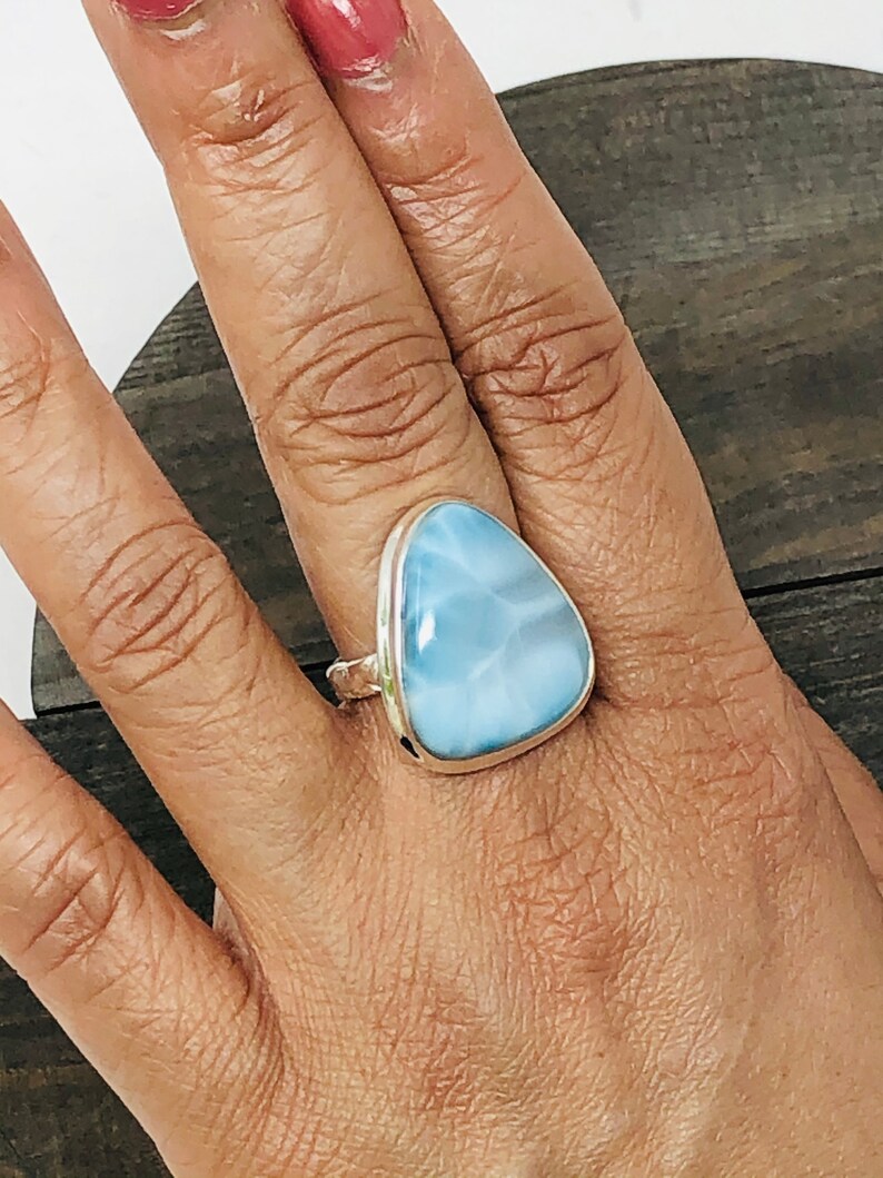 7 12 Ring Size|Beautiful Larimar Ring|Sterling silver Larimar Ring|beach and tropical ring