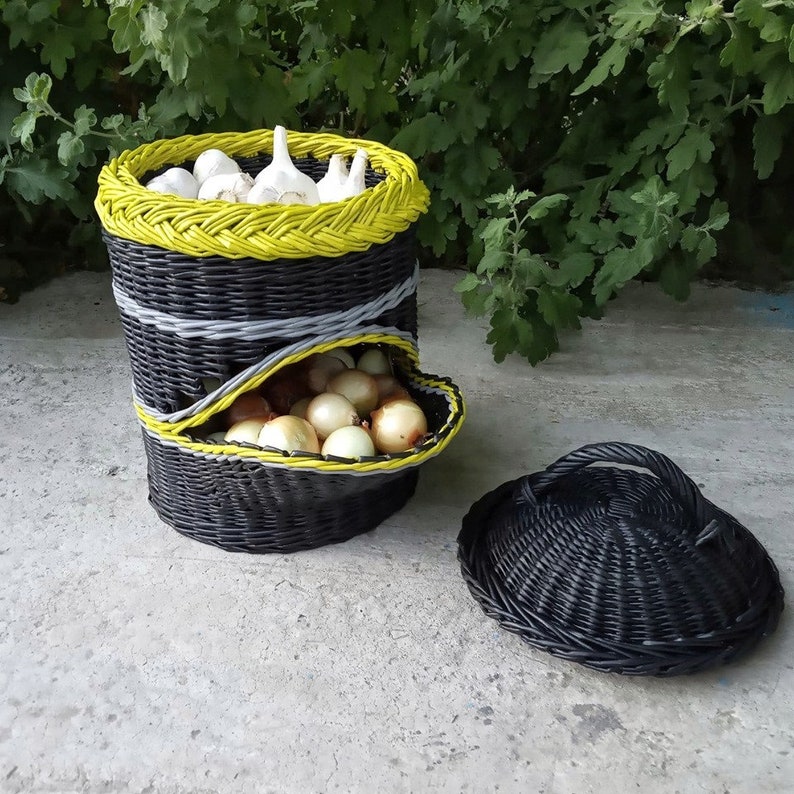 Wicker kitchen basket for storing vegetables. Potato and onion Etsy