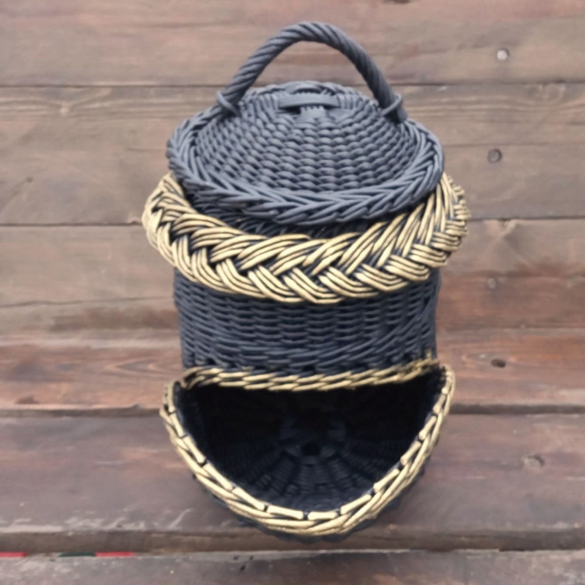 Black and gold basket for potatoes and onions Wicker kitchen Etsy