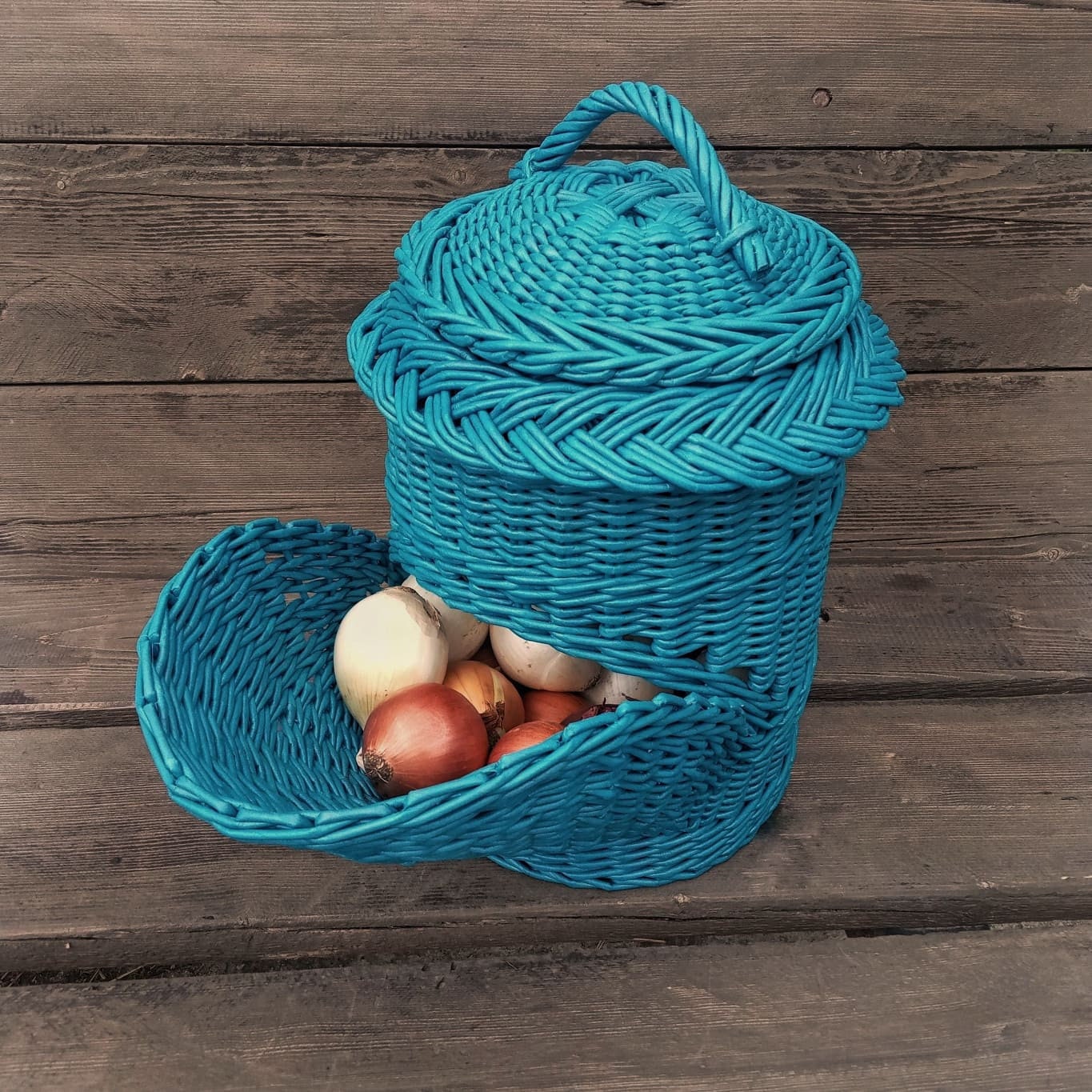 Blue basket for storing potatoes onions and garlic Wicker Etsy