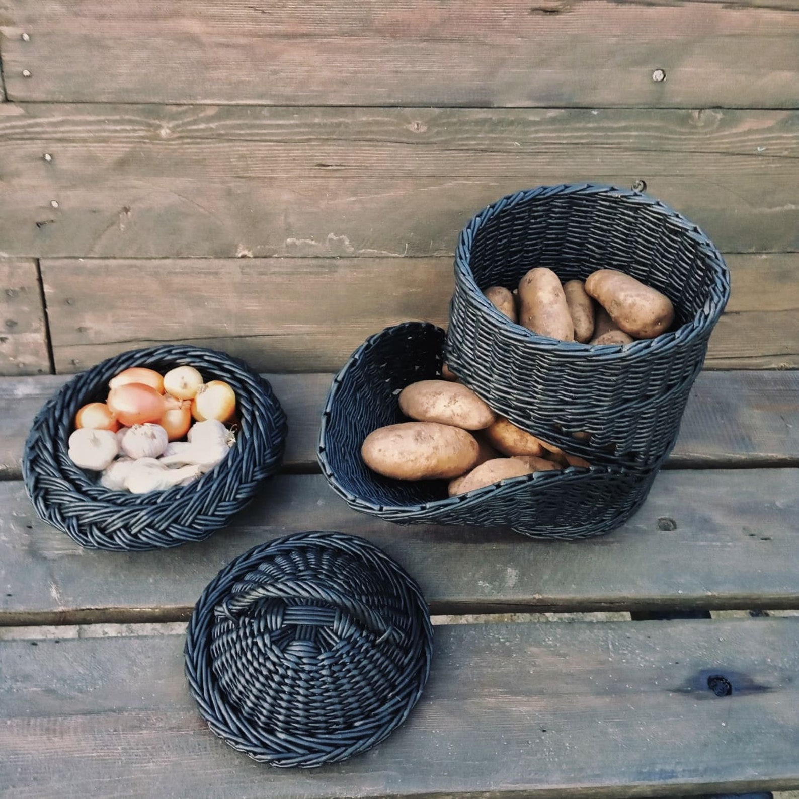 Black basket for potatoes and onions Wicker kitchen basket for Etsy