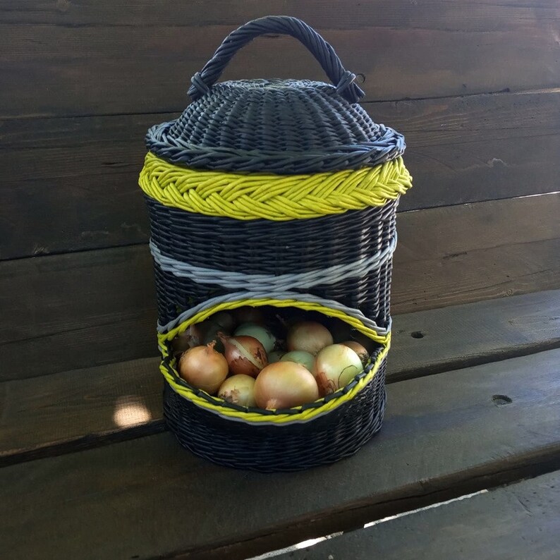 Wicker kitchen basket for storing vegetables. Potato and onion Etsy