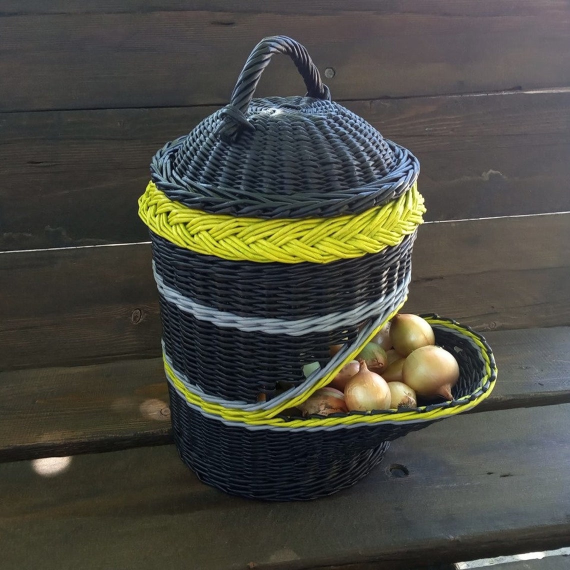 Wicker kitchen basket for storing vegetables. Potato and onion Etsy