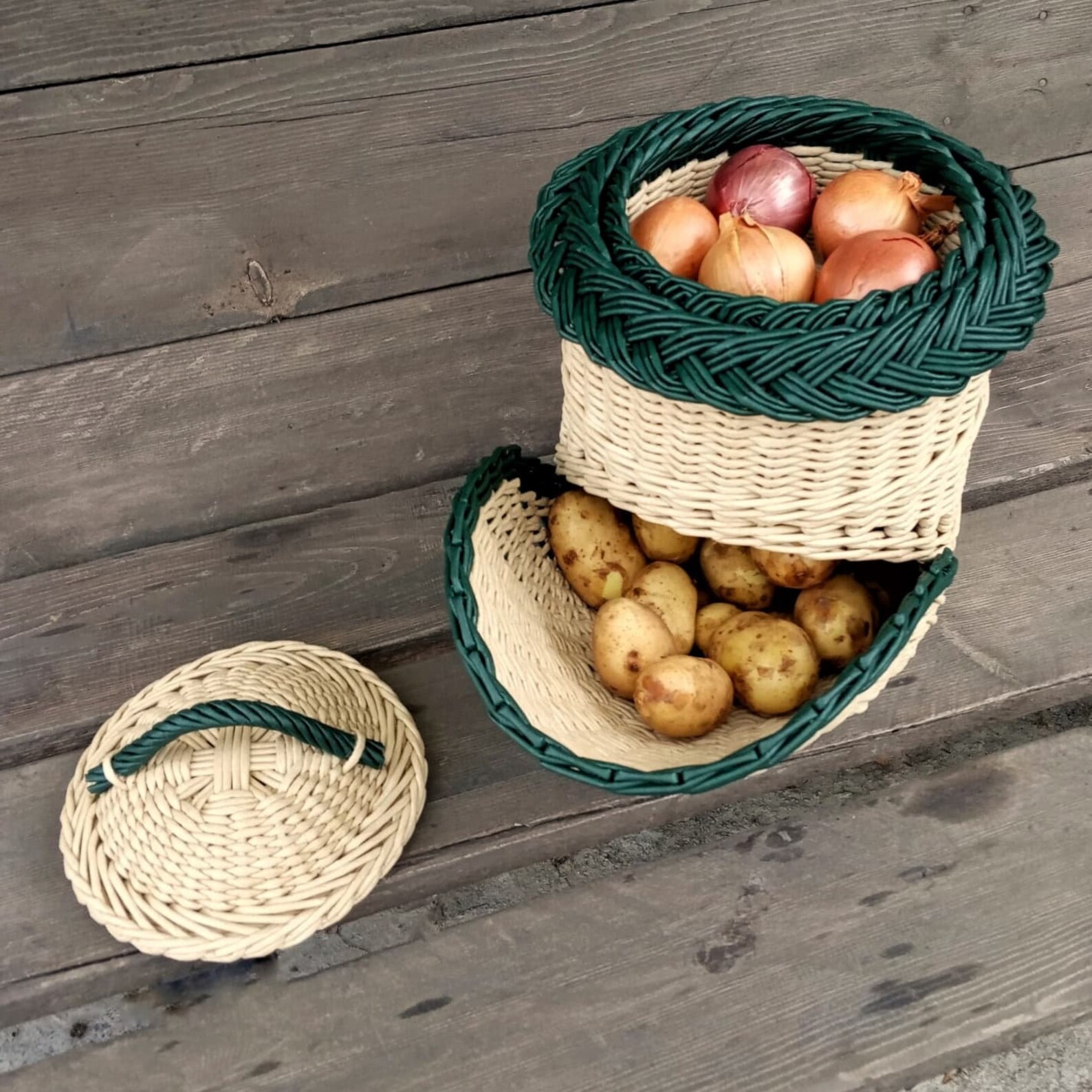 Original basket for storing vegetables Light beige with dark Etsy