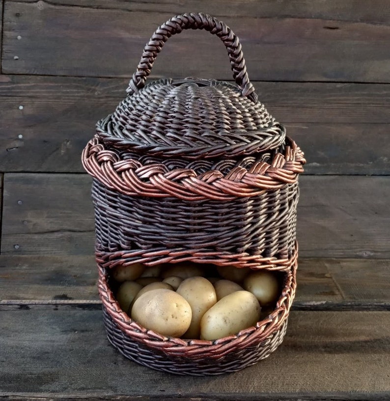 Wicker kitchen basket for storing vegetables. Potato and onion Etsy