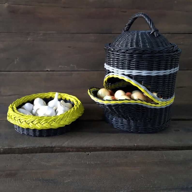 Wicker kitchen basket for storing vegetables. Potato and onion Etsy
