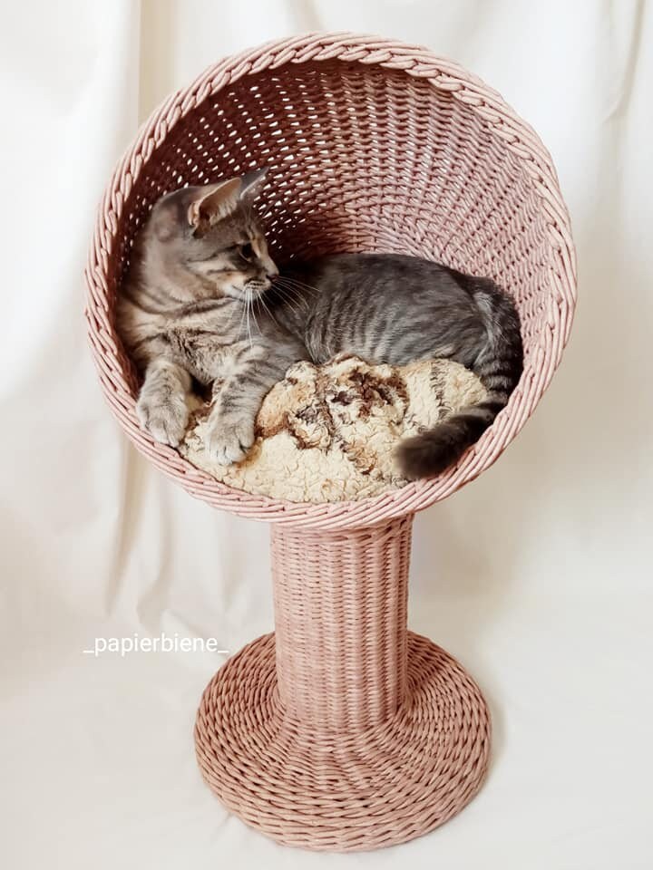 Cat house. Wicker house for pets. Brown round bed for a small Etsy