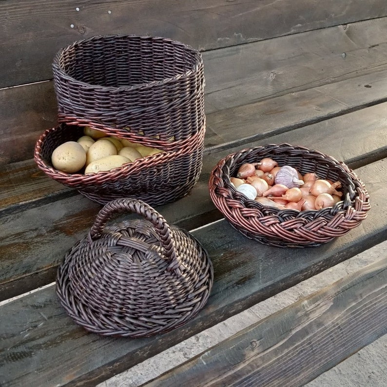 Wicker kitchen basket for storing vegetables. Potato and onion Etsy