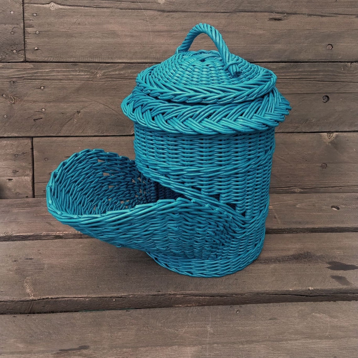 Blue basket for storing potatoes onions and garlic Wicker Etsy