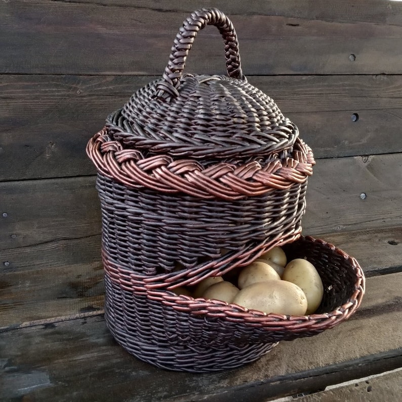 Wicker kitchen basket for storing vegetables. Potato and onion Etsy