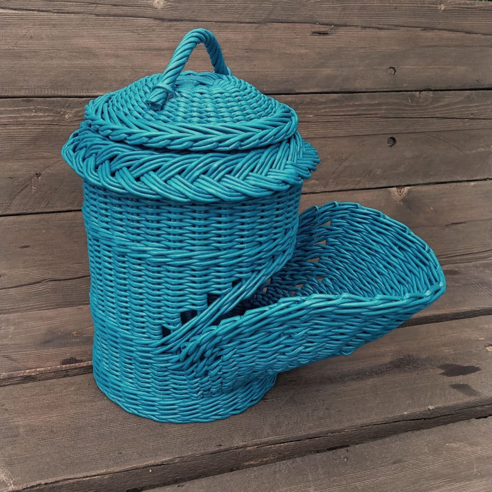 Blue basket for storing potatoes onions and garlic Wicker Etsy