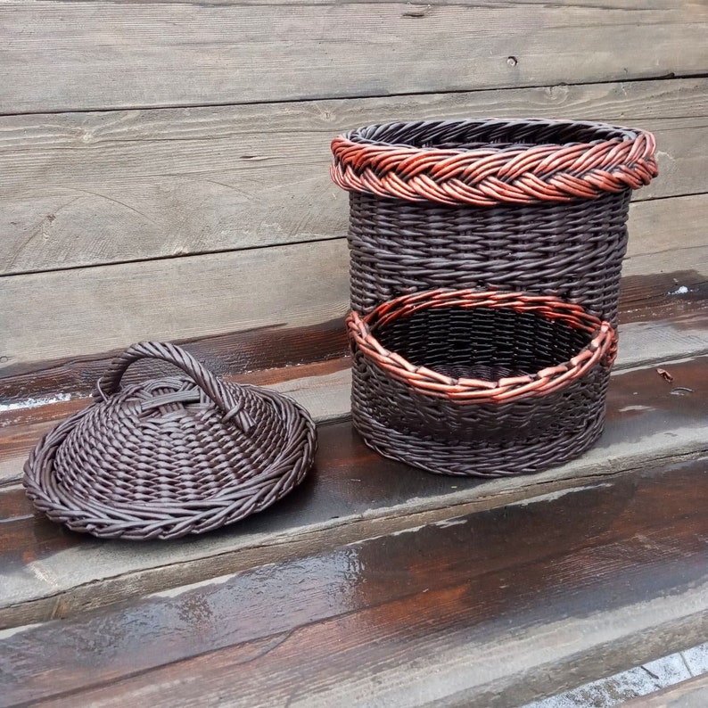 Dark brown copper basket for storing potatoes onions Etsy