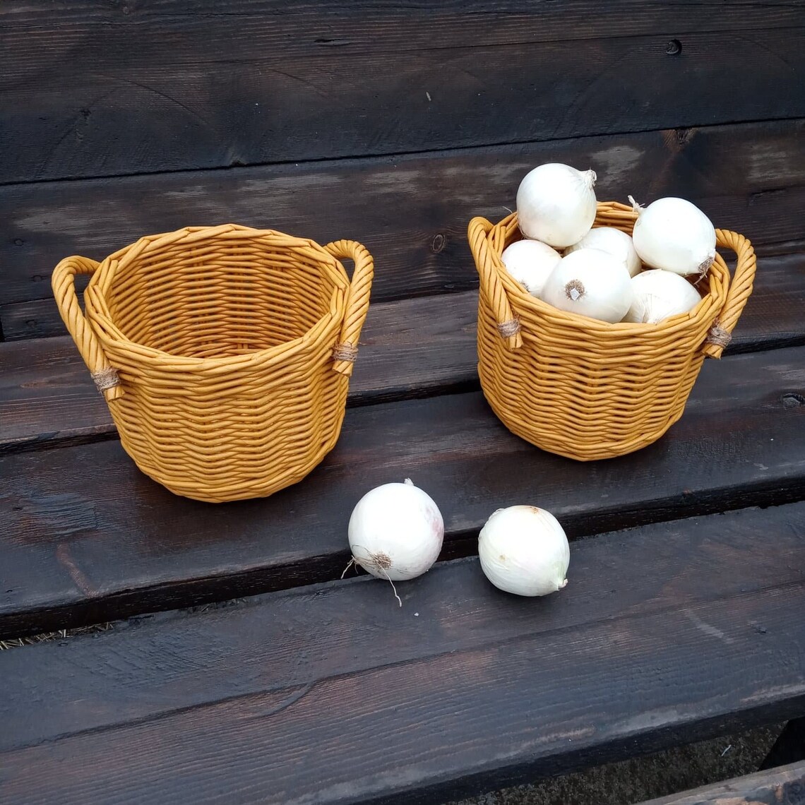 Onion and garlic storage baskets with handles Set of two Etsy