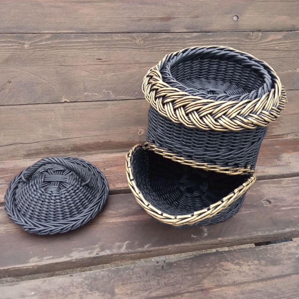 Black and gold basket for potatoes and onions Wicker kitchen Etsy