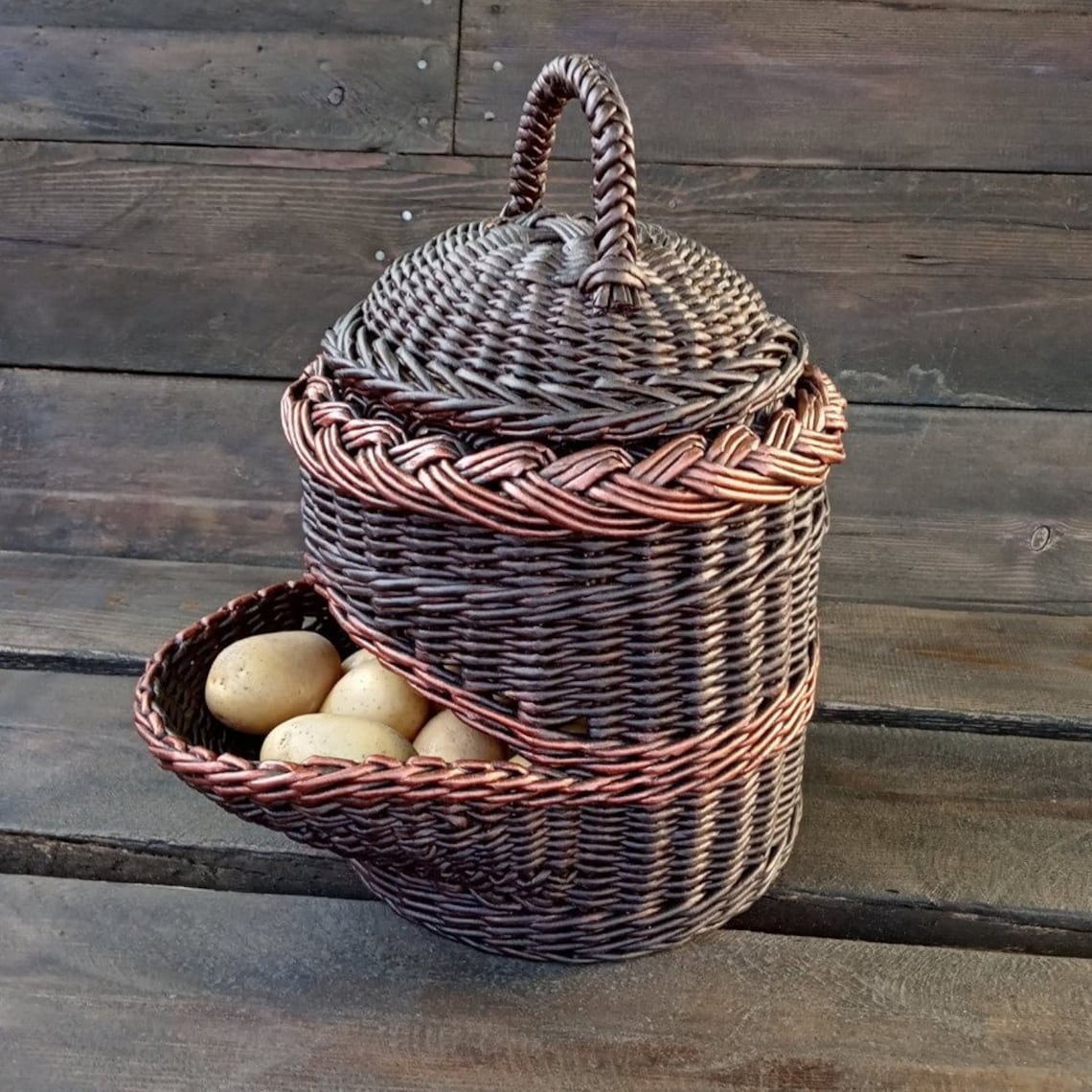 Wicker kitchen basket for storing vegetables. Potato and onion Etsy