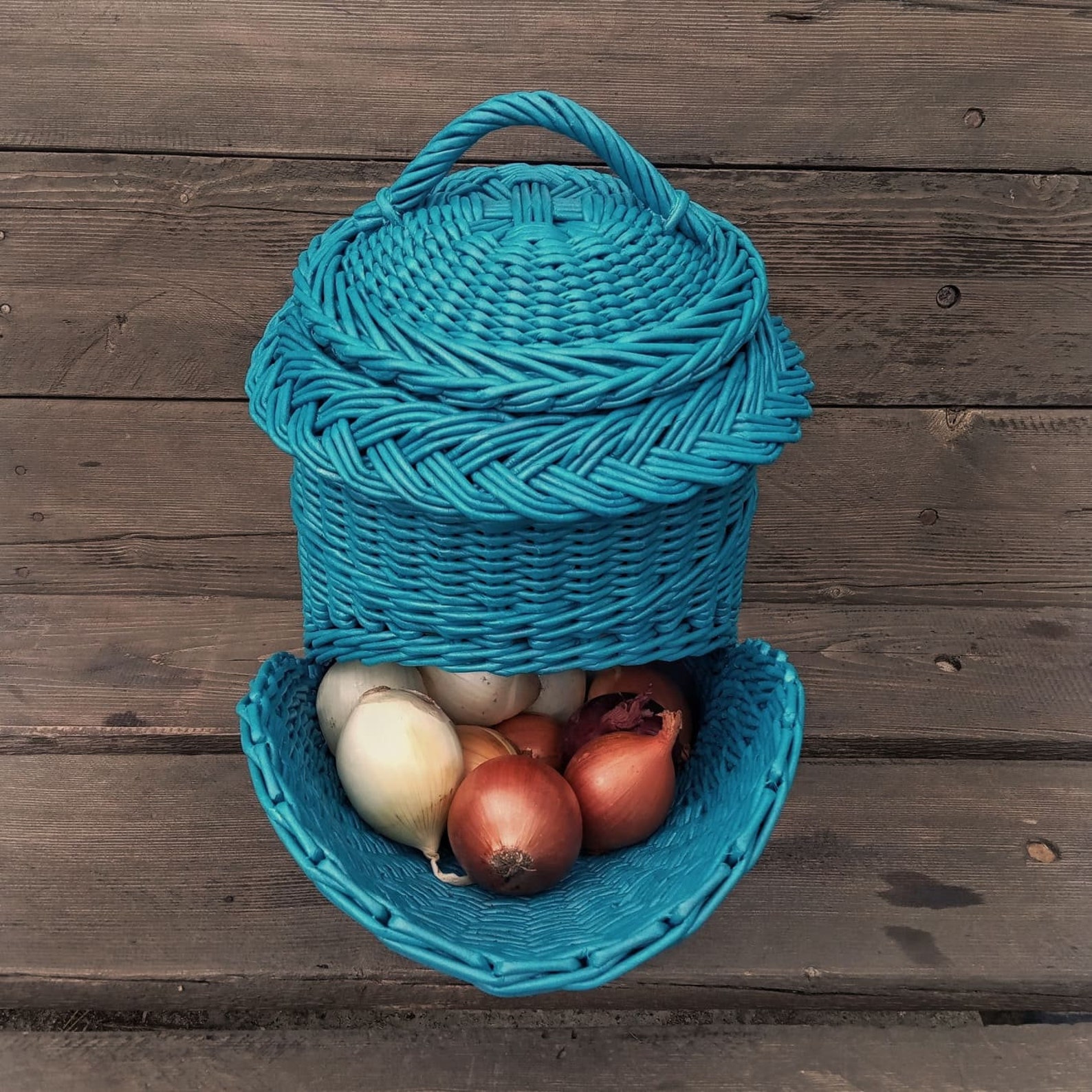 Blue basket for storing potatoes onions and garlic Wicker Etsy