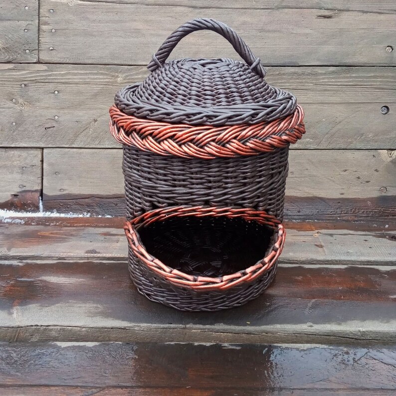 Dark brown copper basket for storing potatoes onions Etsy
