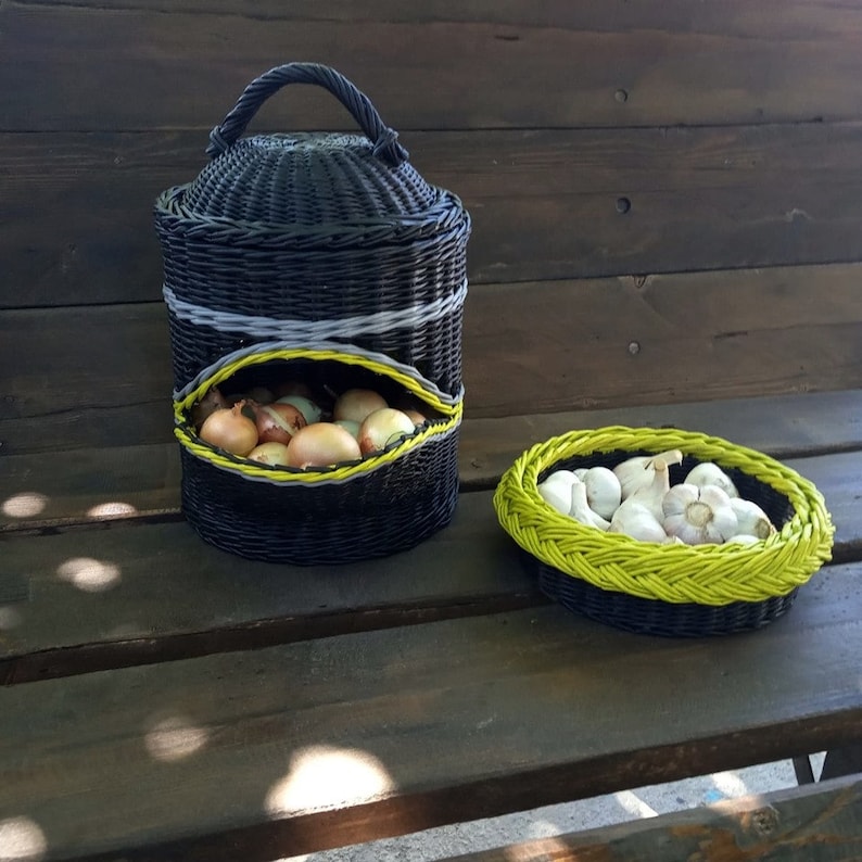 Wicker kitchen basket for storing vegetables. Potato and onion Etsy