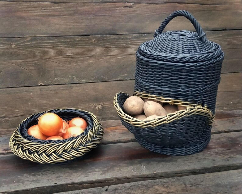 Black and gold basket for potatoes and onions Wicker kitchen Etsy