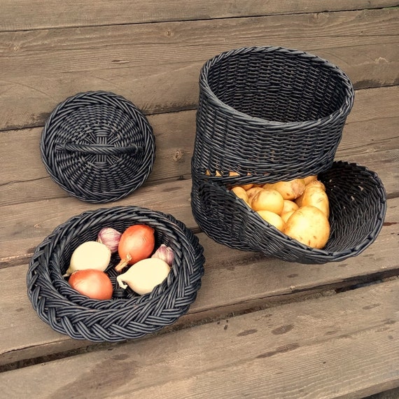 Black basket for potatoes and onions Wicker kitchen basket for Etsy