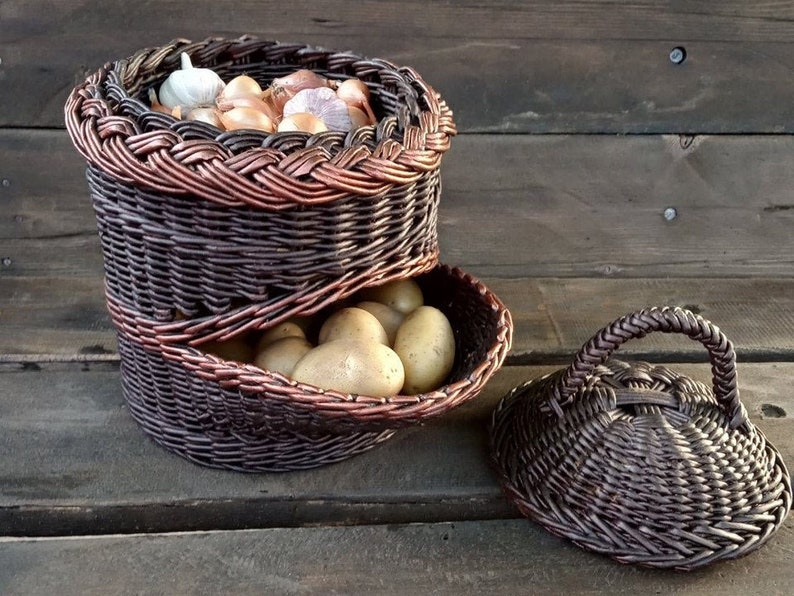 Wicker kitchen basket for storing vegetables. Potato and onion Etsy