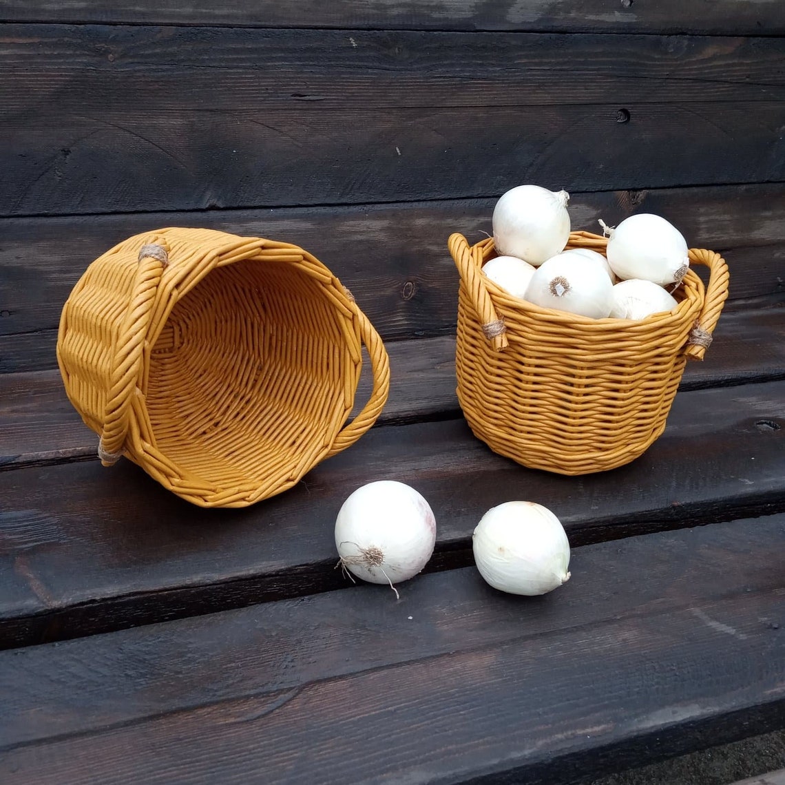 Onion and garlic storage baskets with handles Set of two Etsy