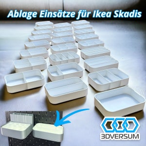 Opberginzetstukken voor Ikea Skadis-planken en 3DVersum's opbergcontainers